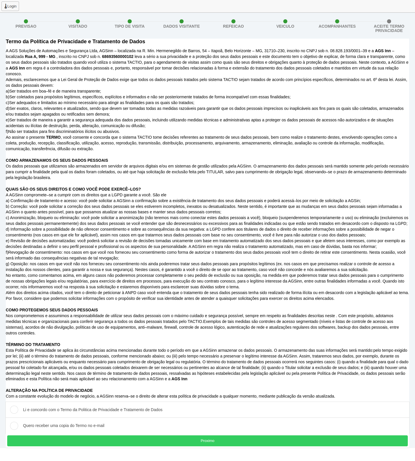 Aceita termo Privacidade