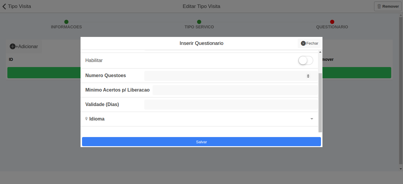 Adicionar questionário