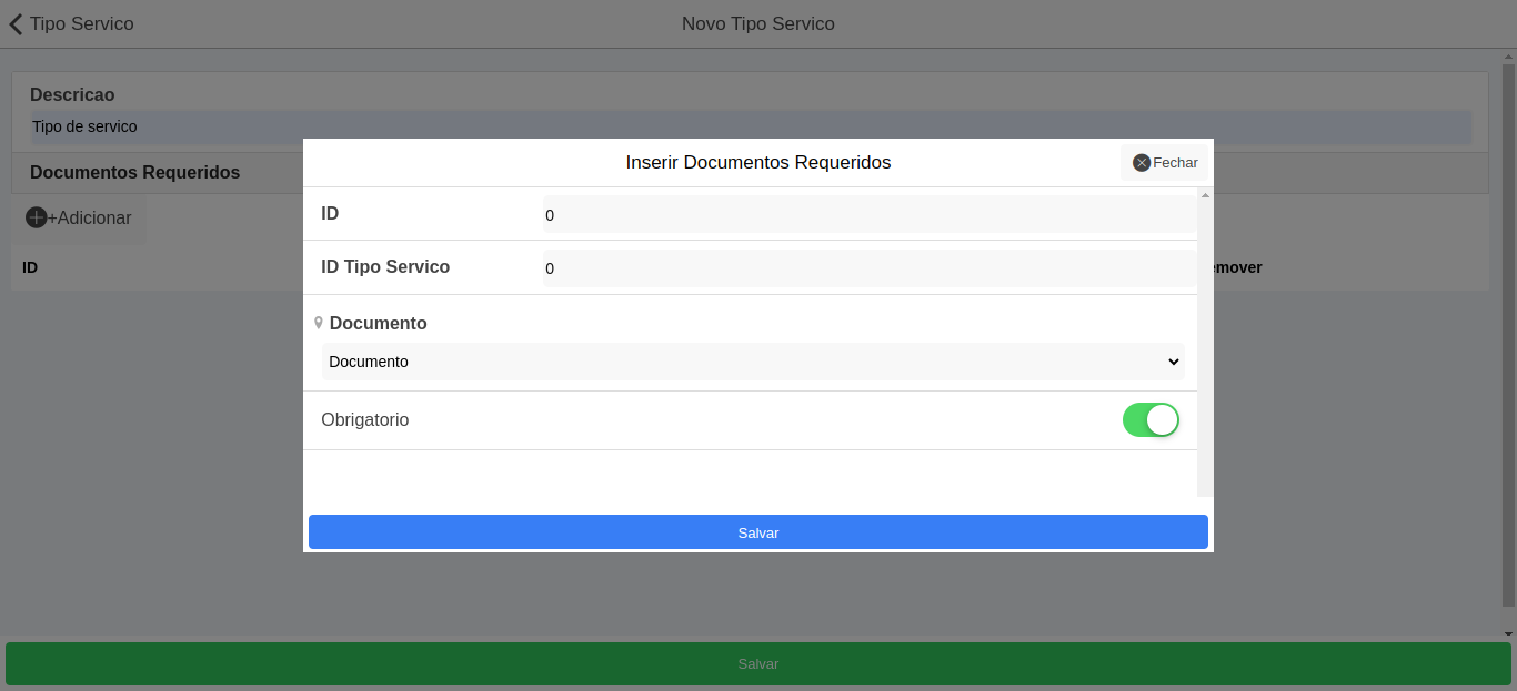 Campos adicionar documento
