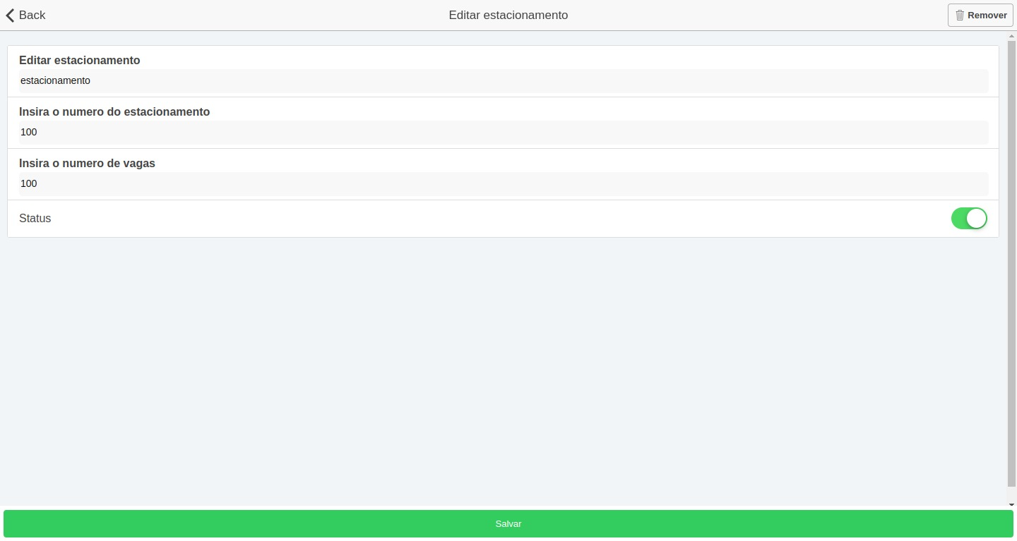 Tela Editar Estacionamento