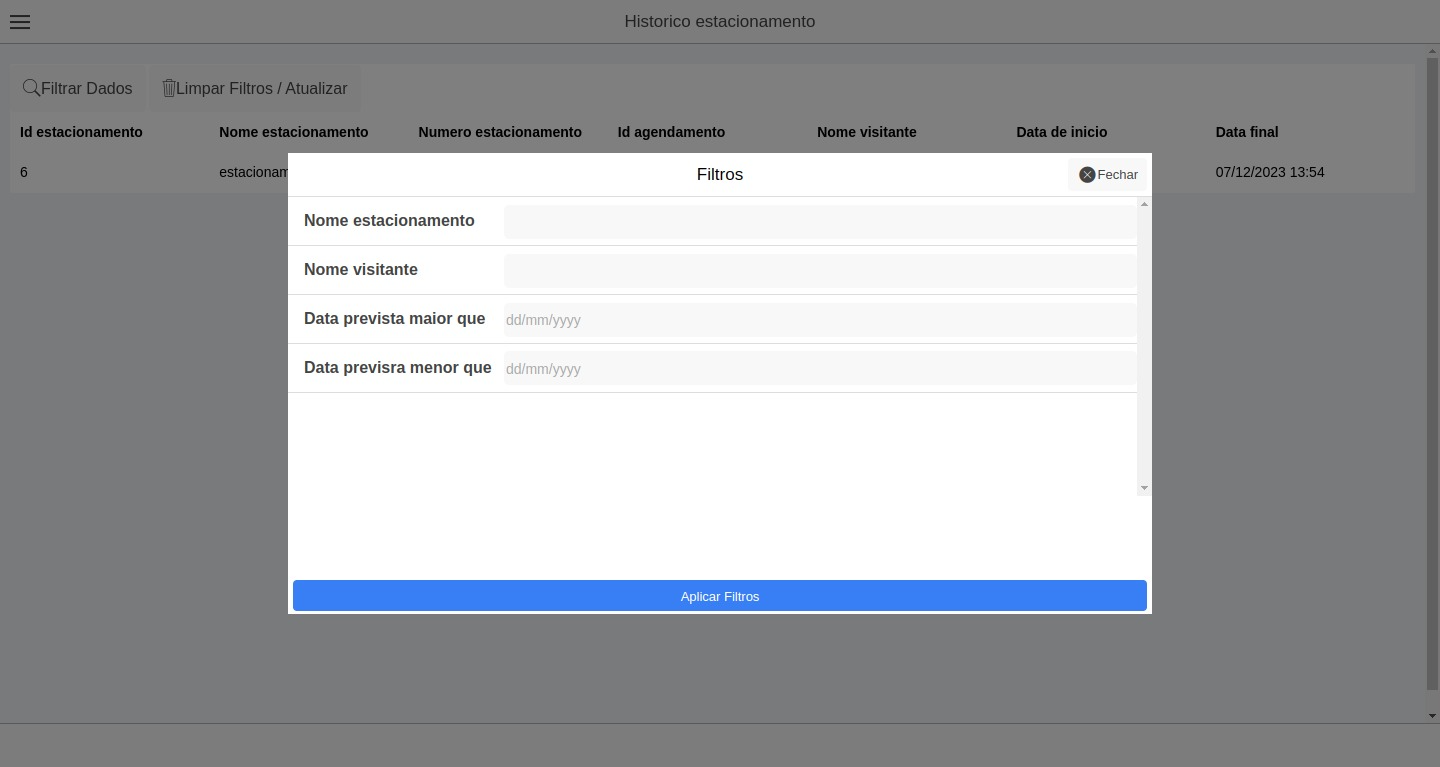 Filtros da Tela de Histórico