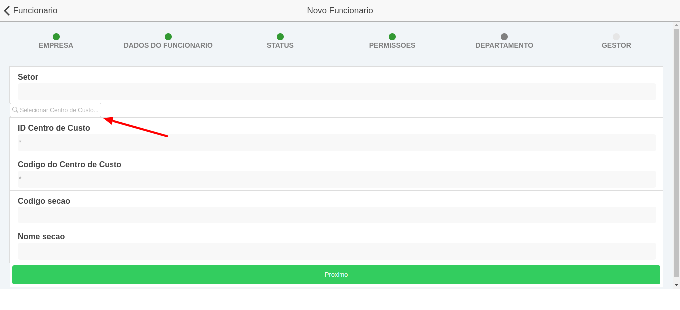 Selecionar Centro de Custo