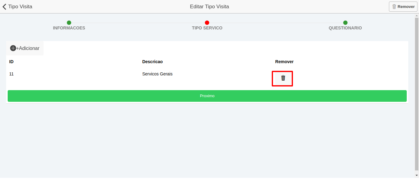 Remover tipo de serviço