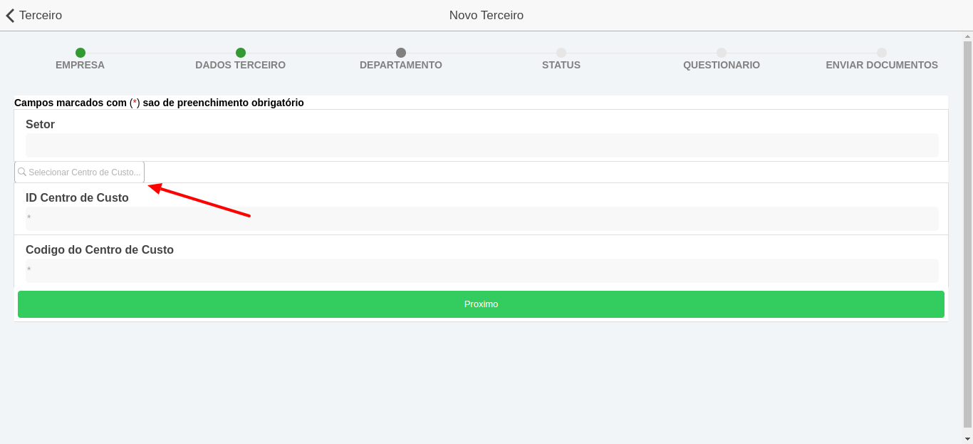 Selecionar Centro de Custo