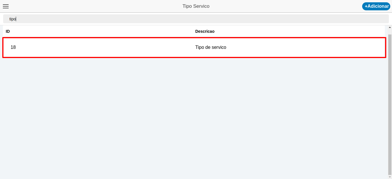 Selecionar tipo de serviço
