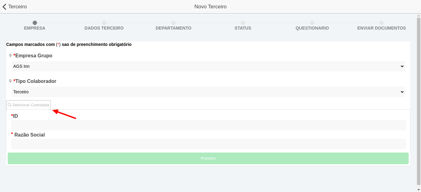 Selecionar Contratada