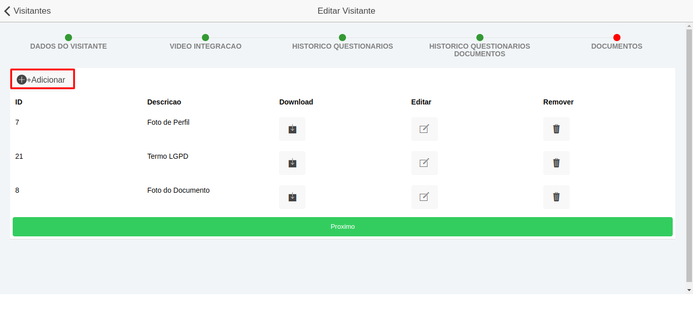 Botão para adicionar um documento